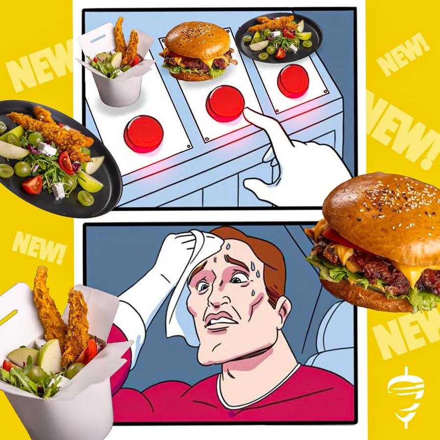 Mém stílusú hirdetés kreatív étteremnek, új fogásokkal
